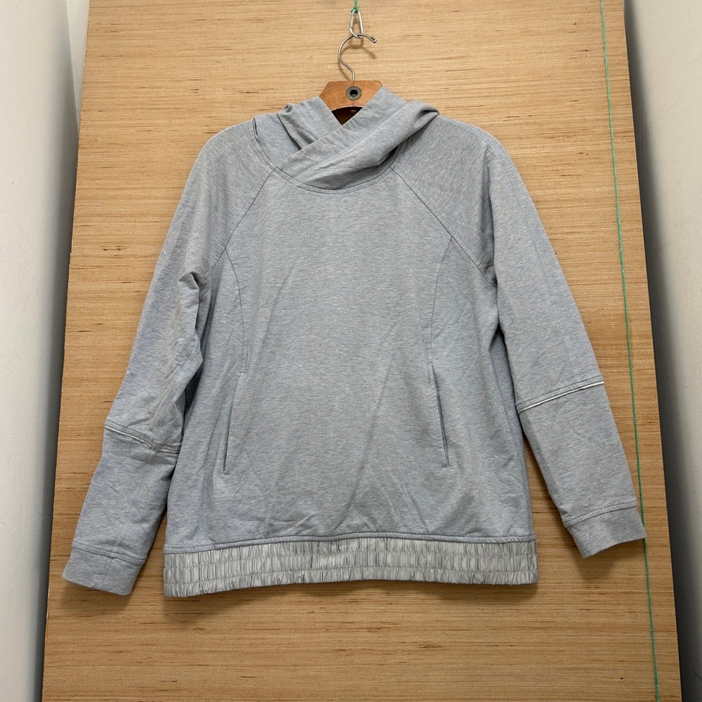 Lululemon Gray Crossover Neck Pullover Hoodie Pleated Hem Size 8